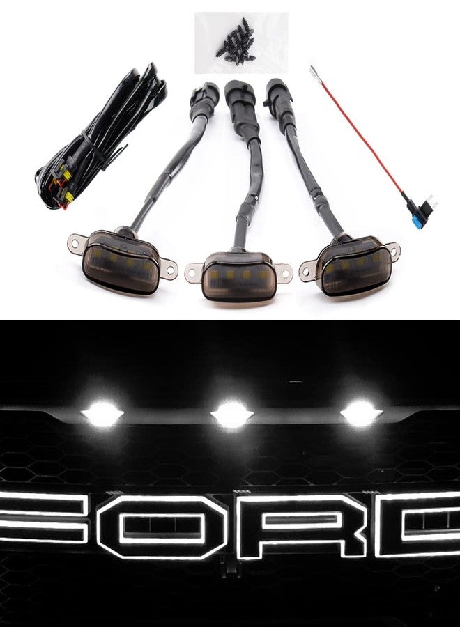 AUXLIGHT Car Accessories, 3PCS LED Grille Lights with Fuse & Wire, Compatible 2004-2019 for-d F150 Raptor Style Aftermarket Grill, 2013-2018 R-am 1500 Grill (White) - Image 1